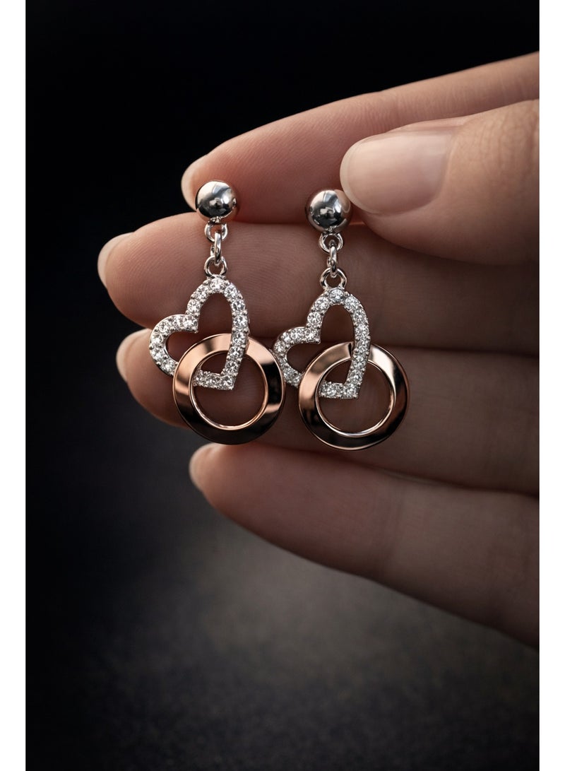 3Diamonds Platinum & Rhodium Plated Heart Drop Earrings for Women | Zircon Stones, Anti-Tarnish - Image 2